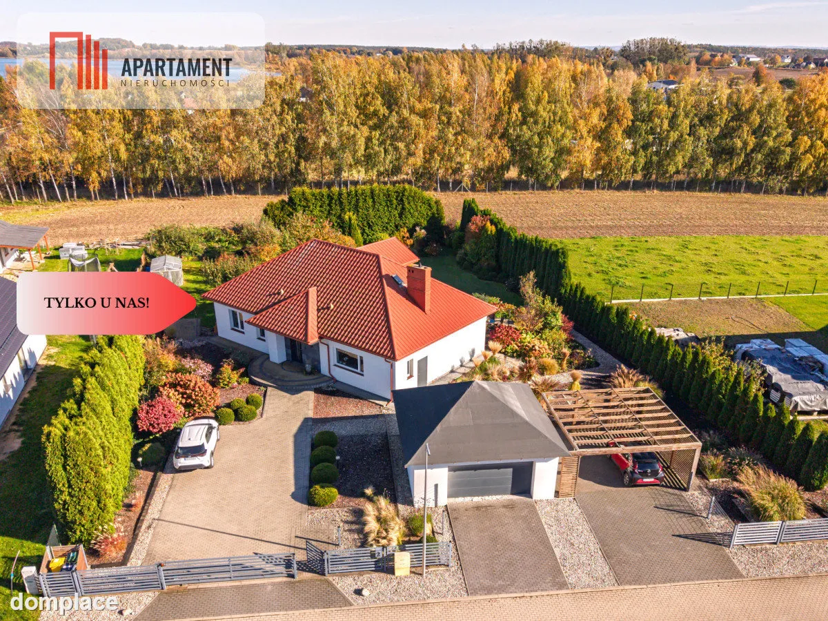 Parterowy dom, garaż, ogród, jezioro, Mazury